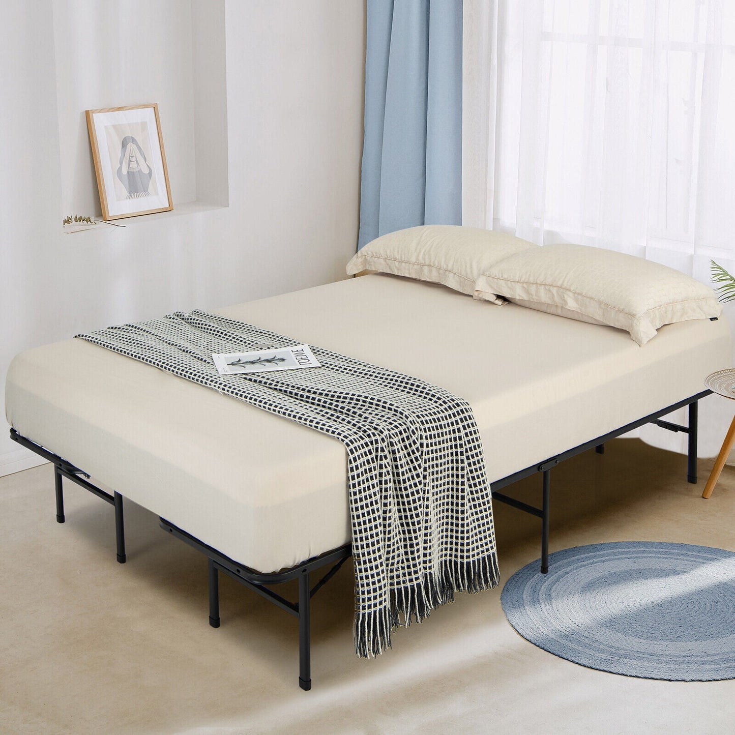 Base de cama plegable de plataforma de acero, tamaño Queen/King, para niños y adultos - Tamaño King