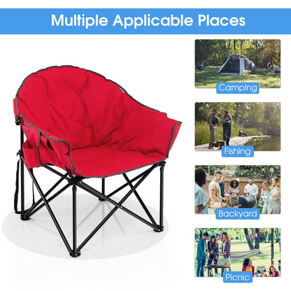 GemGear folding camping moon padded chair in red with black metal frame on Tampa Home & Garden Store