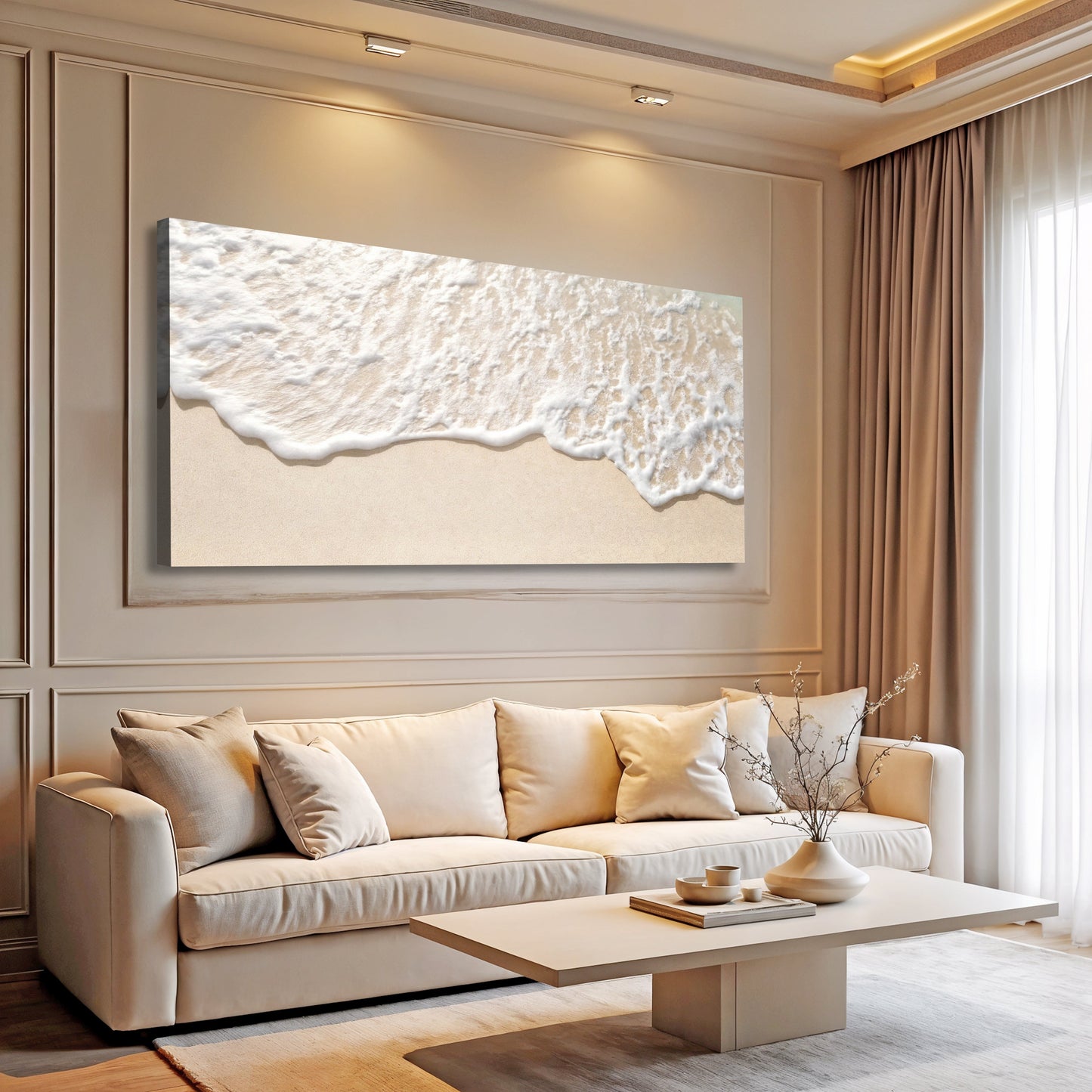 Sandy Waves Wall Art II canvas by Tailored Canvases featuring beige foam-like wave design on Tampa Home & Garden Store