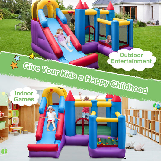 5-in-1 Inflatable Bounce House with 735W Blower and 50 Ocean Balls - Tampa Home & Garden Store