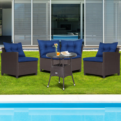 4 Pieces Patio Rattan Furniture Set Cushioned Sofa Glass Table - Tampa Home & Garden Store