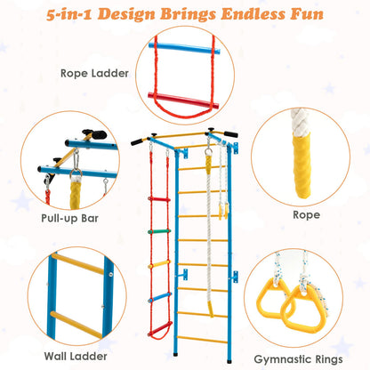 7 In 1 Kids Indoor Gym Playground Swedish Wall Ladder for Solid Wall-Yellow - Tampa Home & Garden Store