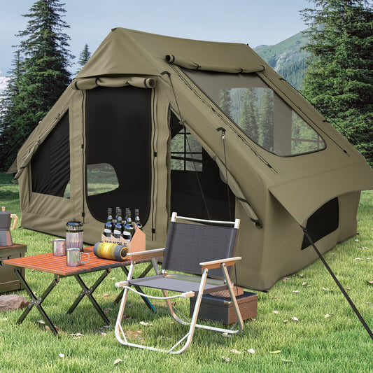GemGear 4-6 Person Inflatable Camping Tent with 4 mesh windows and 2 doors in olive khaki on Tampa Home & Garden Store