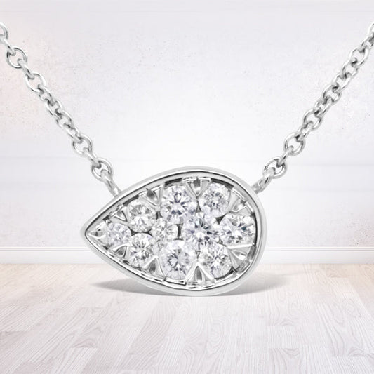14K white gold teardrop pendant necklace with round diamonds, 18in chain, SI2-I1, Bids.com on Tampa Home & Garden Store