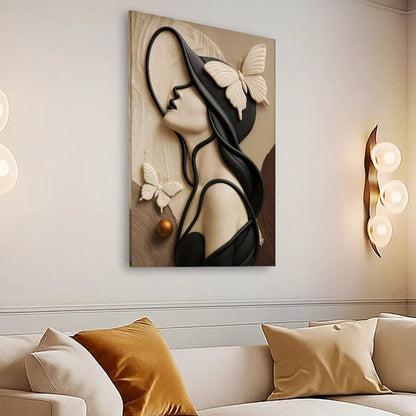 Women's Delicate Lines Wall Art canvas by Tailored Canvases in beige with sculpted profile and butterflies on Tampa Home & Garden Store