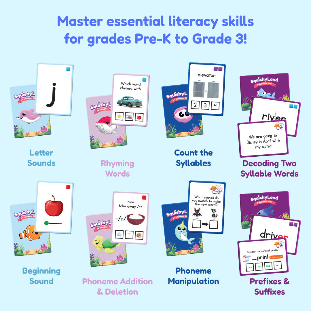SquishyLand literacy card set by The Fidget Games for early education with letter sounds on Tampa Home & Garden Store
