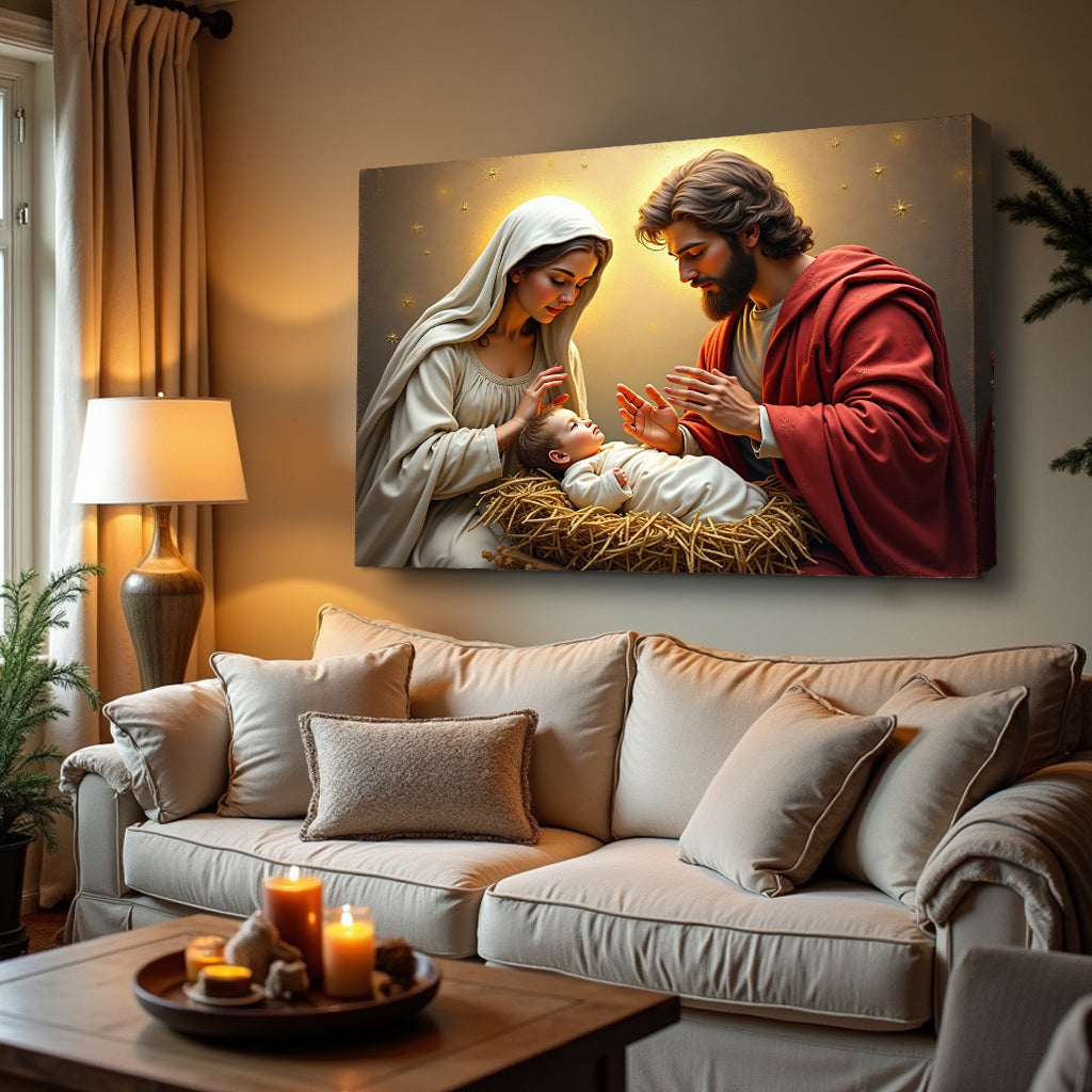 3D Faith Wall Art VI canvas by Tailored Canvases; nativity scene above sofa crafting canvas on Tampa Home & Garden Store