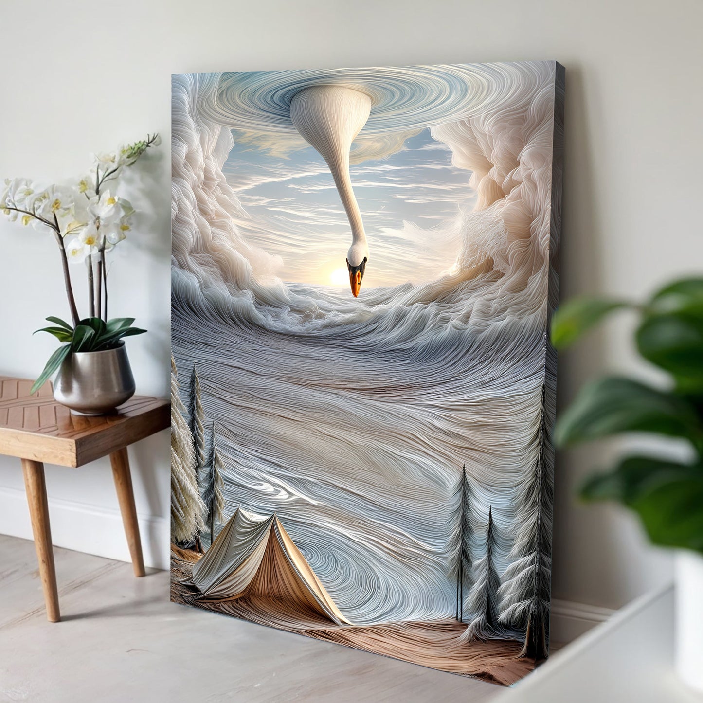 Surrealism Painting Wall Art Canvas by Tailored Canvases with swirling blue ivory textures on Tampa Home & Garden Store