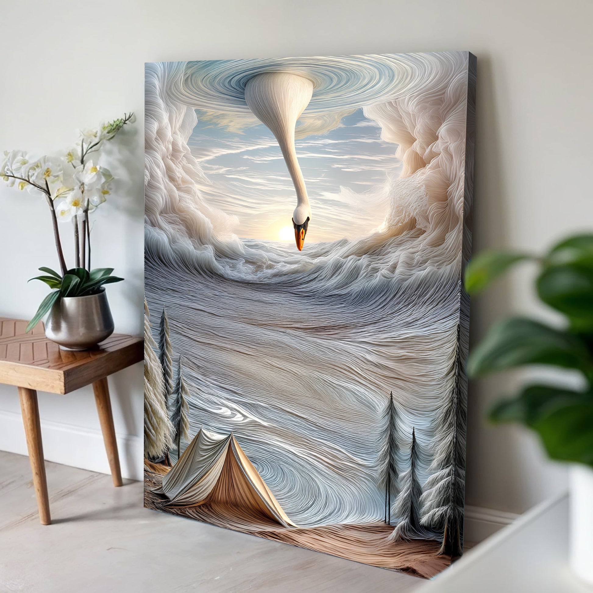 Surrealism Painting Wall Art Canvas by Tailored Canvases with swirling blue ivory textures on Tampa Home & Garden Store