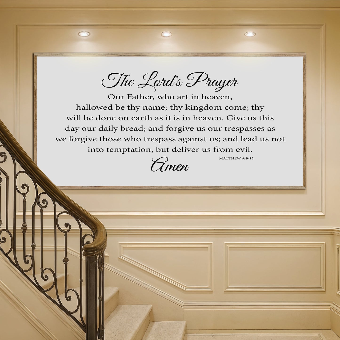 The Lord's Prayer Faith Sign canvas wall art with beige wooden frame by Tailored Canvases on Tampa Home & Garden Store