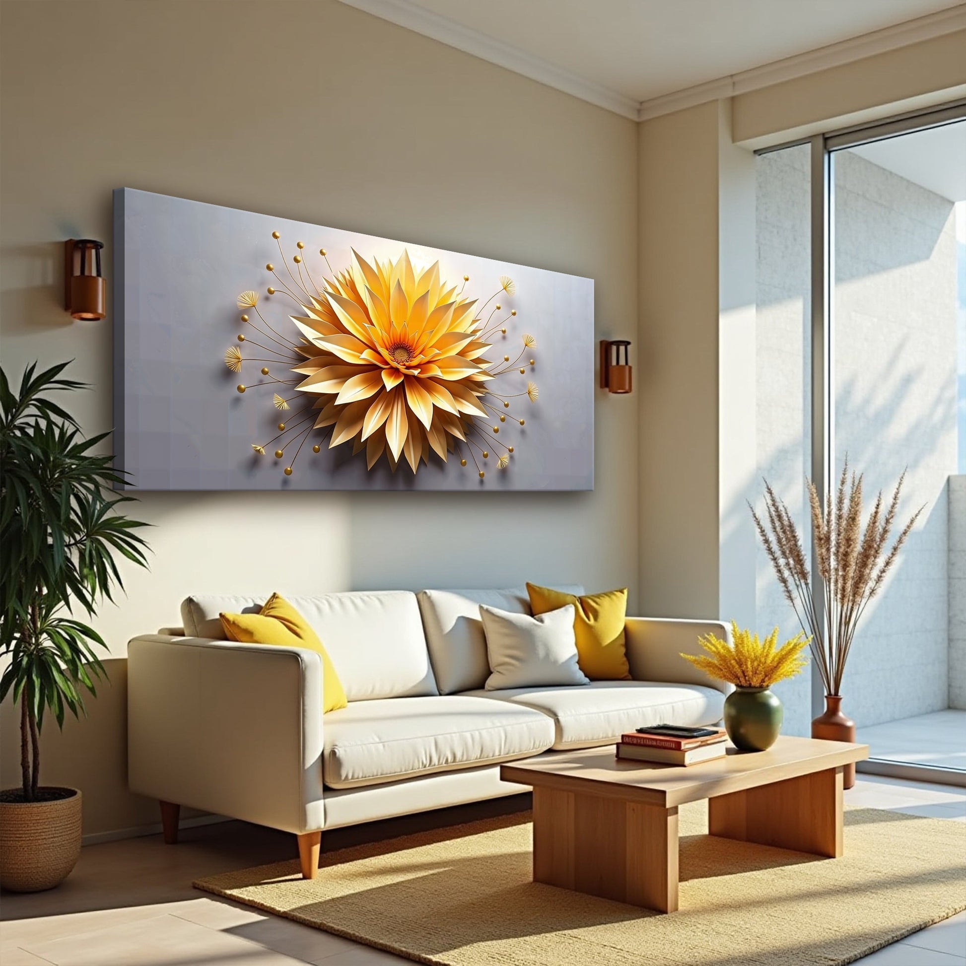 Golden Dandelion minimalist abstract wall art canvas in gold by Tailored Canvases on Tampa Home & Garden Store