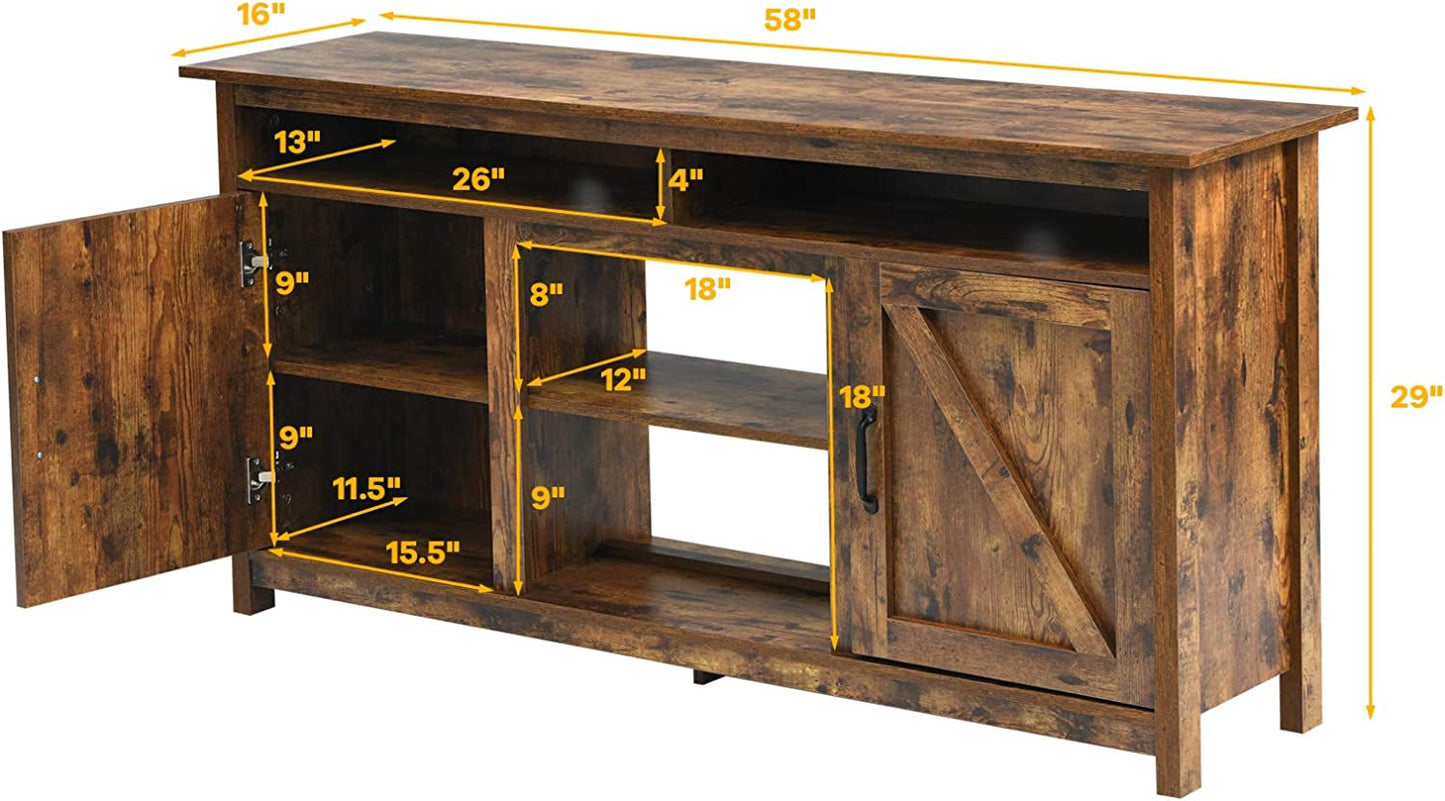 Mueble para TV Industrial de 60" con estantes y armarios, color marrón
