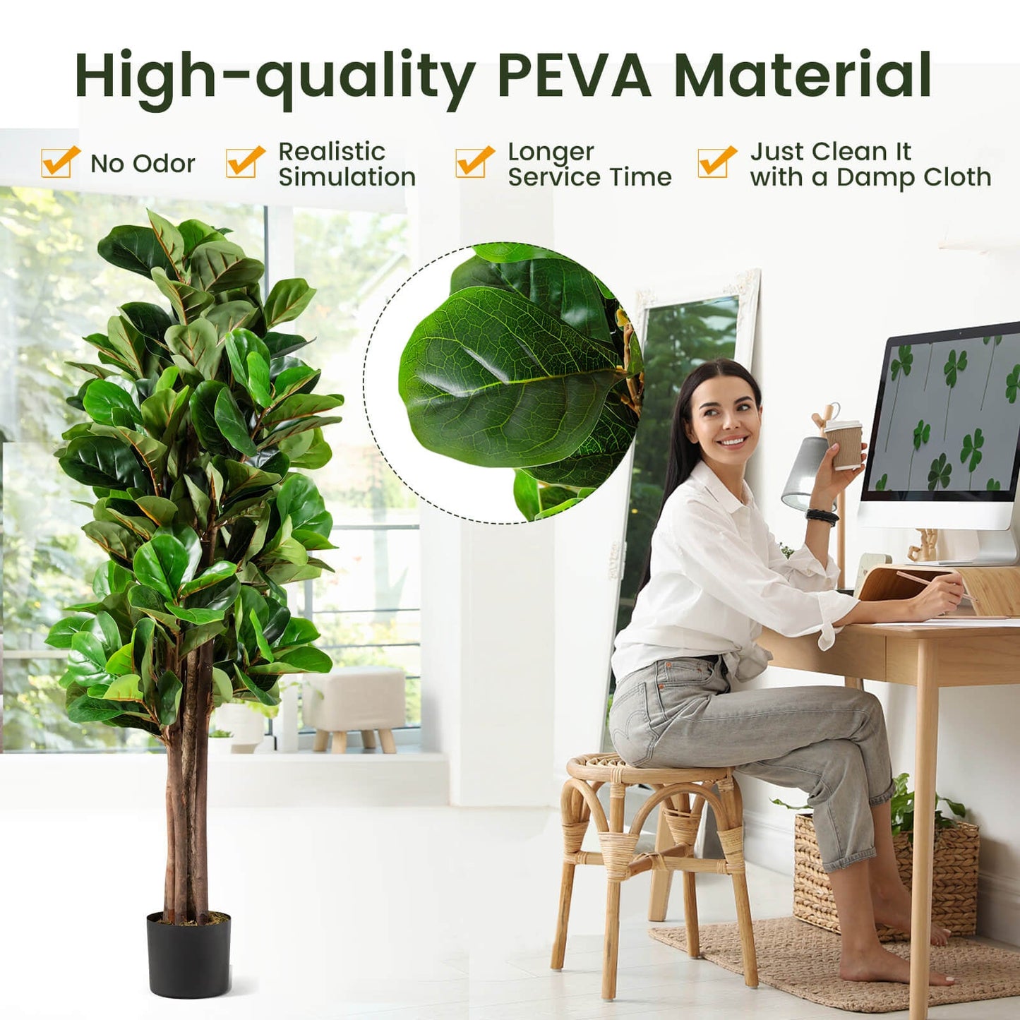 Ficus Lyrata Artificial de 5 Pies Macetero Decorativo