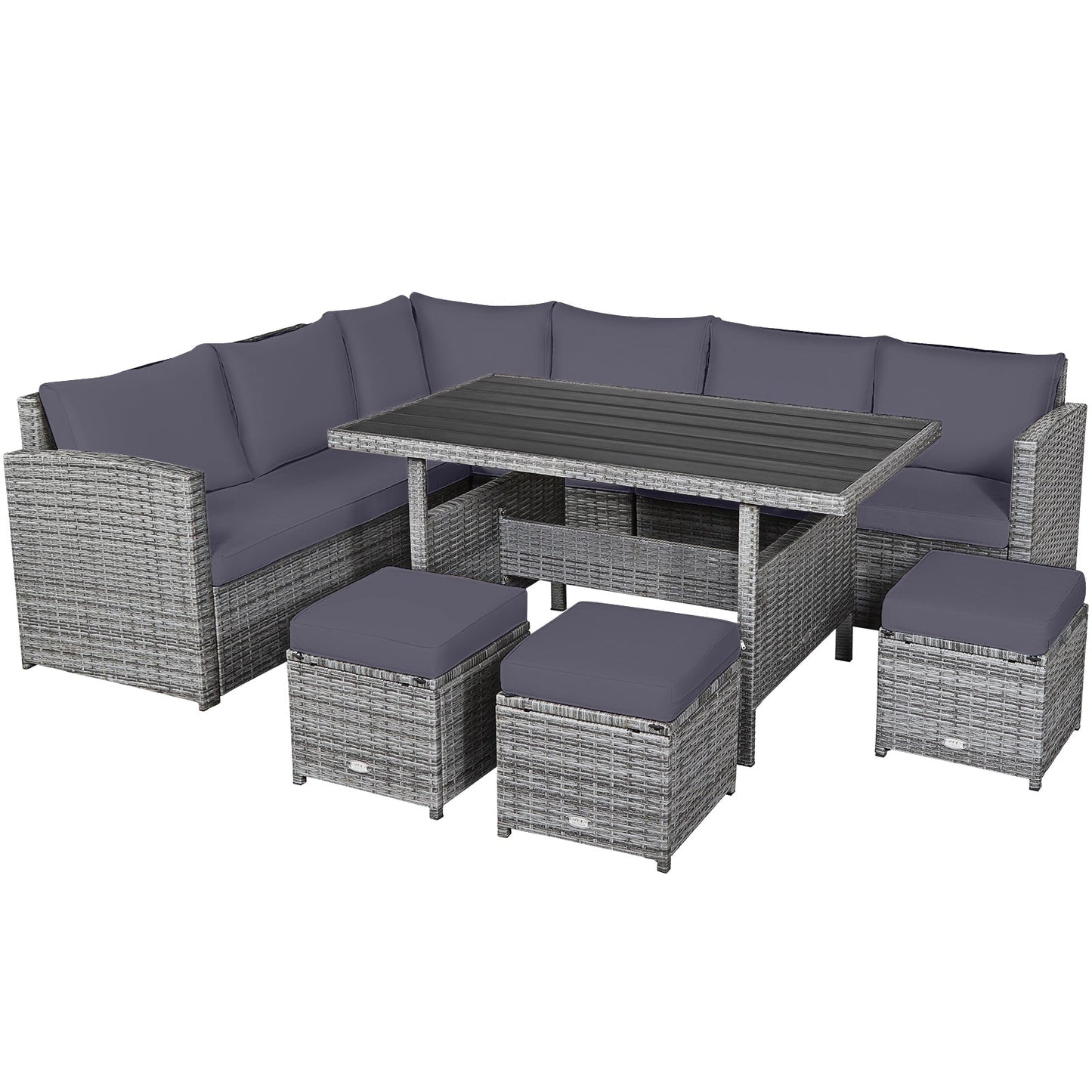 Juego de muebles seccionales de ratán para patio de 7 piezas con otomana de mimbre, color negro