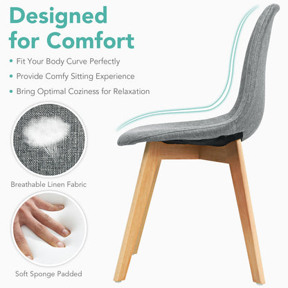 Juego de 4 sillas de comedor modernas con patas de madera y asiento acolchado de tela