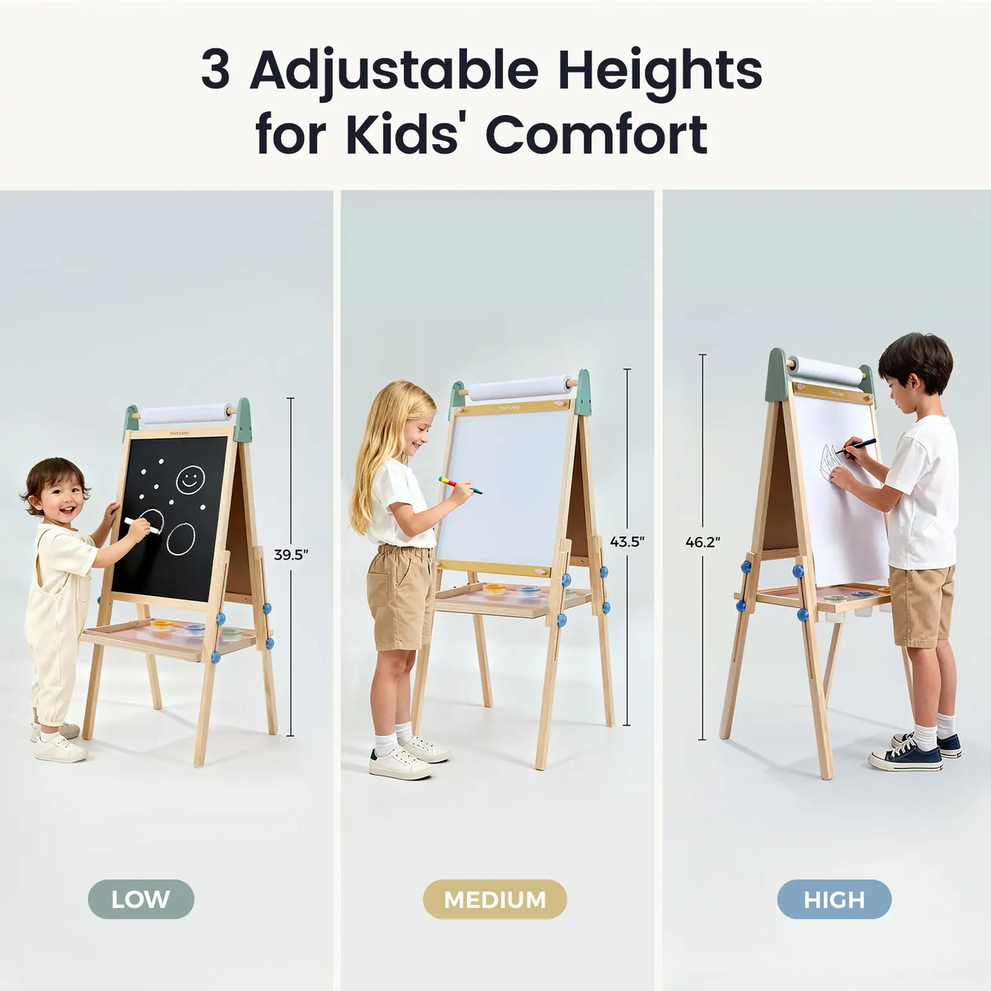 Tiny Land INC 3-in-1 Kids Easel with chalkboard/whiteboard, wooden frame, adjustable heights on Tampa Home & Garden Store