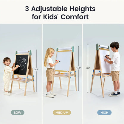 Tiny Land INC 3-in-1 Kids Easel with chalkboard/whiteboard, wooden frame, adjustable heights on Tampa Home & Garden Store