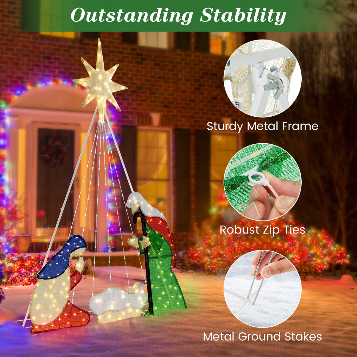 DirectDeals 6 Feet Lighted Nativity Scene with 240 LEDs, sturdy metal frame and ground stakes on Tampa Home & Garden Store