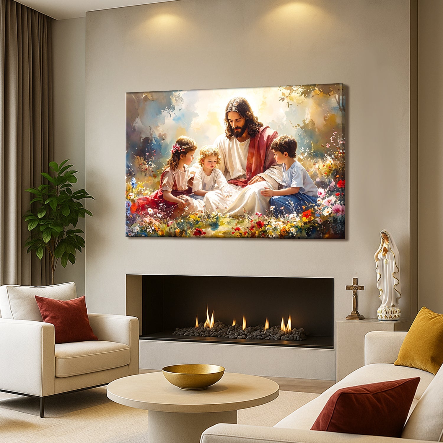 Jesus With Children Faith Wall Art II canvas by Tailored Canvases, colorful religious scene on Tampa Home & Garden Store