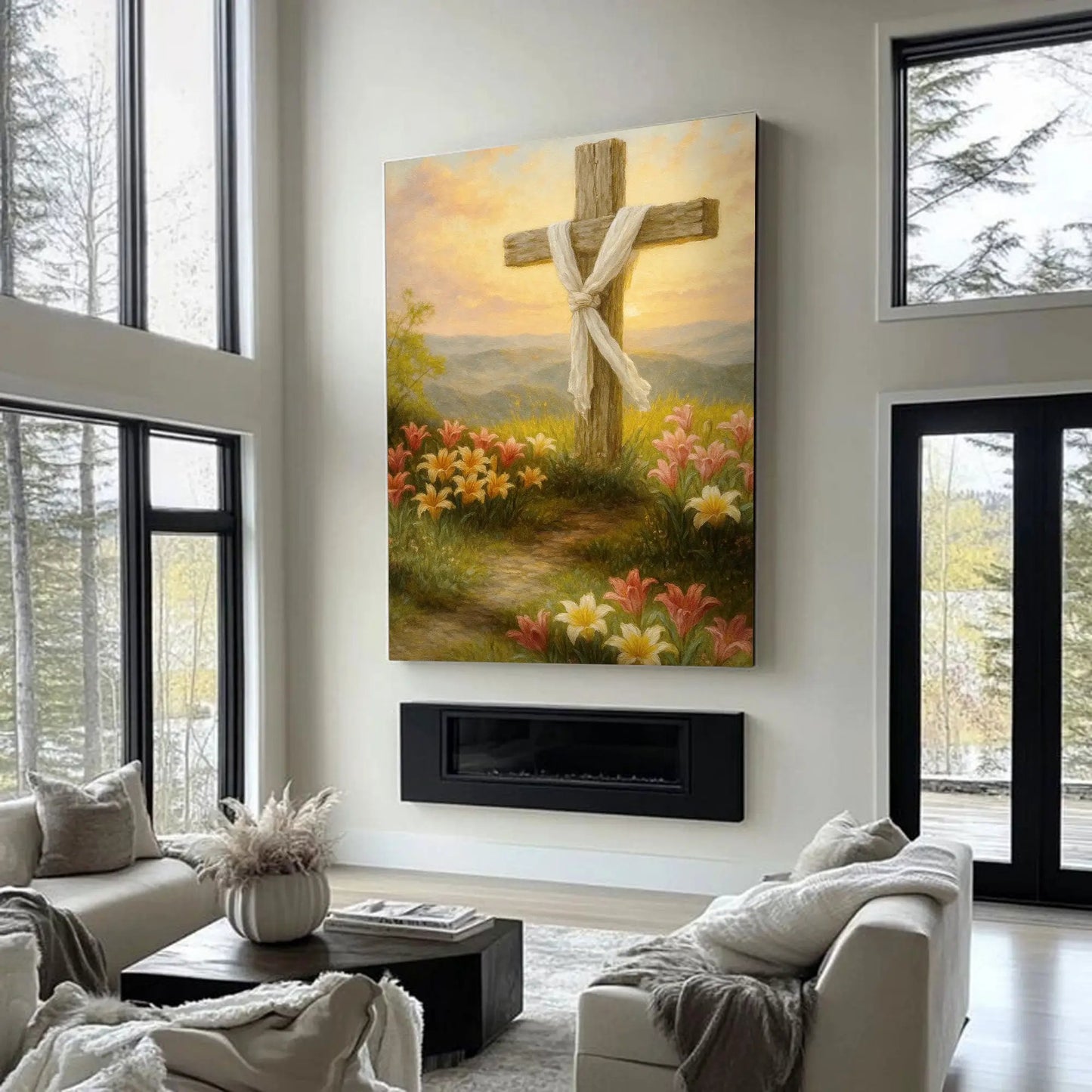 Cross and Flowers Faith Wall Art III Canvas