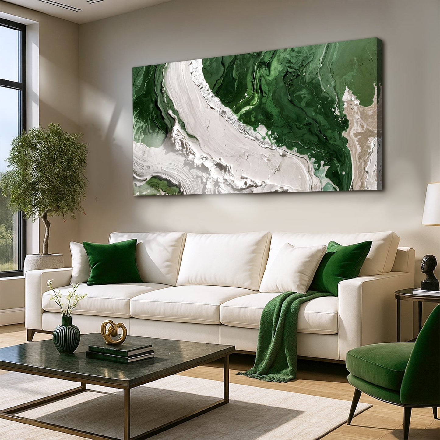 Green Rivers Abstract Wall Art IV canvas by Tailored Canvases; green and white swirl on Tampa Home & Garden Store