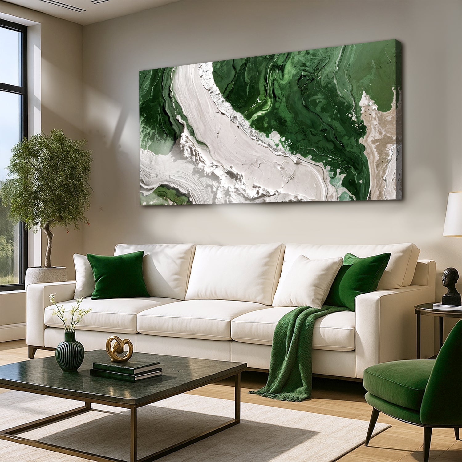 Green Rivers Abstract Wall Art IV canvas by Tailored Canvases; green and white swirl on Tampa Home & Garden Store