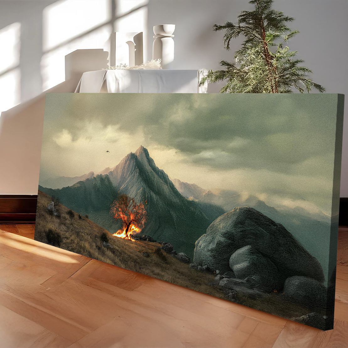Burning Bush Faith Wall Art IV canvas by Tailored Canvases in a dramatic mountain landscape on Tampa Home & Garden Store