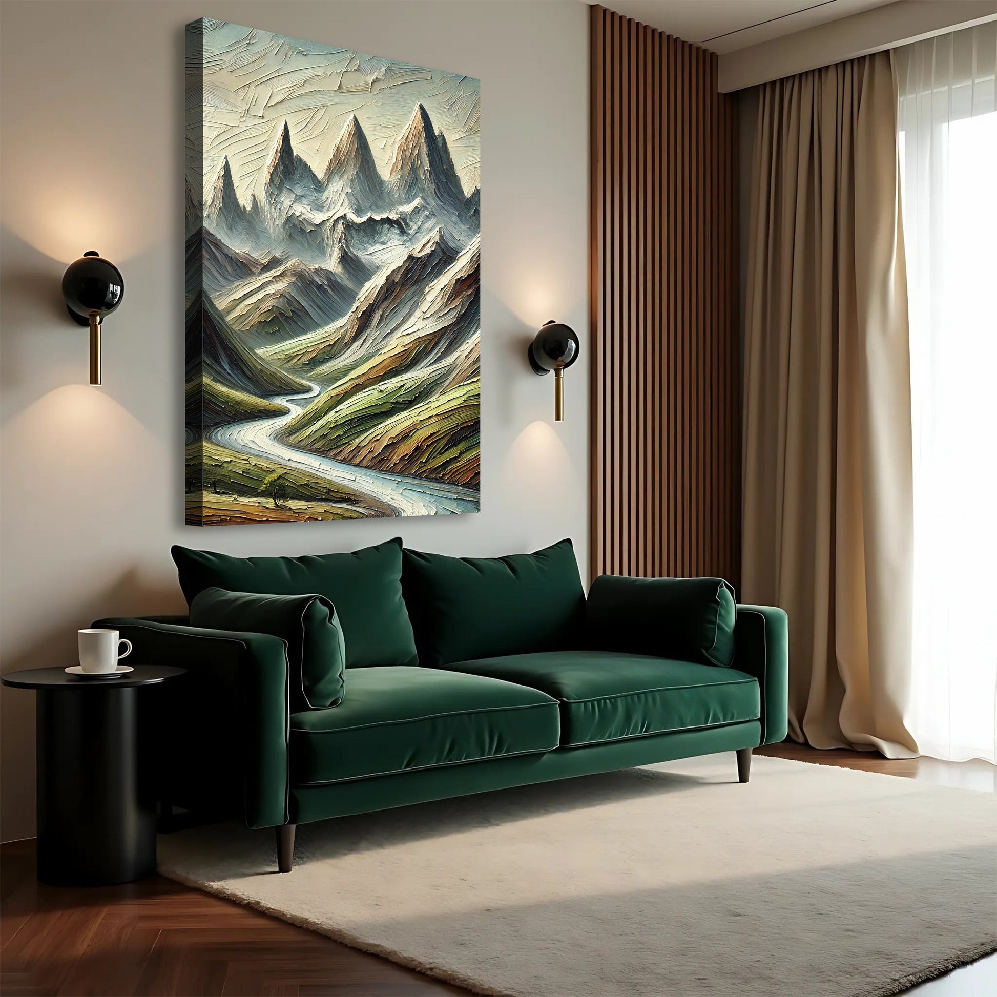 Abstract Mountain and River Landscape II canvas Tailored Canvases with bluegreen mountains on Tampa Home & Garden Store