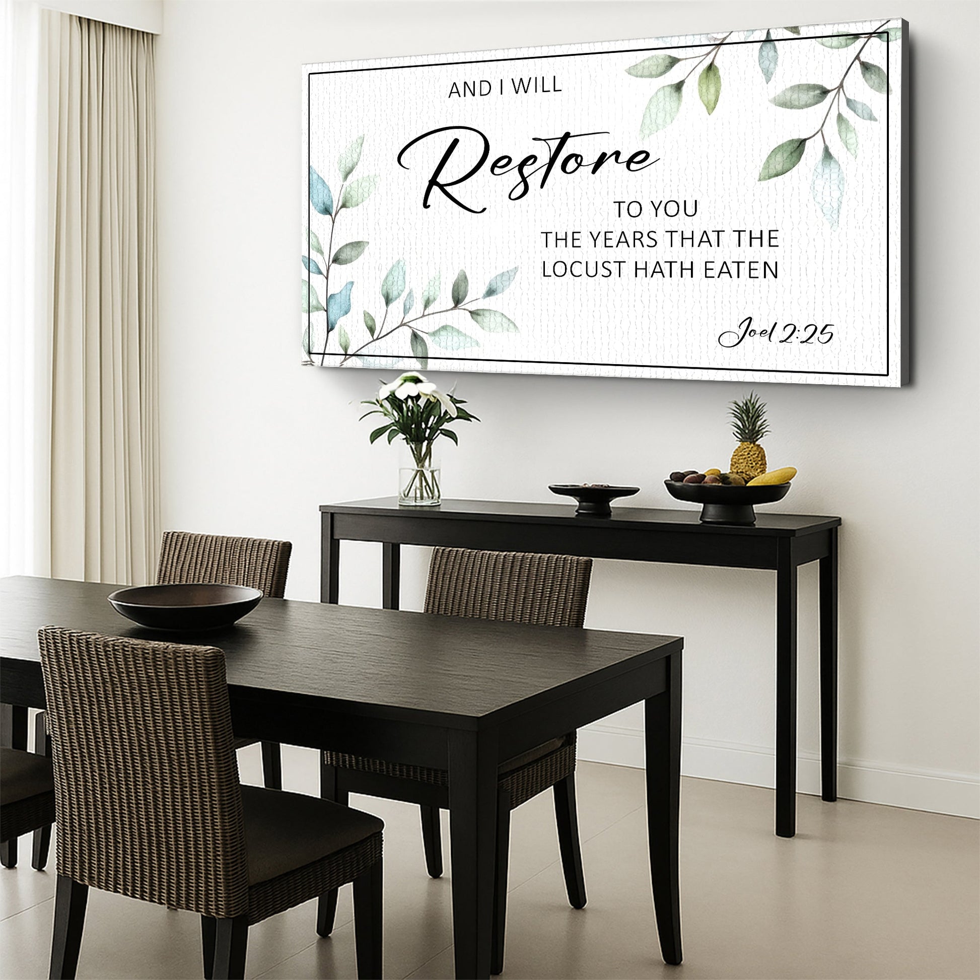 Tailored Canvases crafting canvas wall art reading And I Will Restore To You Joel 2:25 leaves on Tampa Home & Garden Store