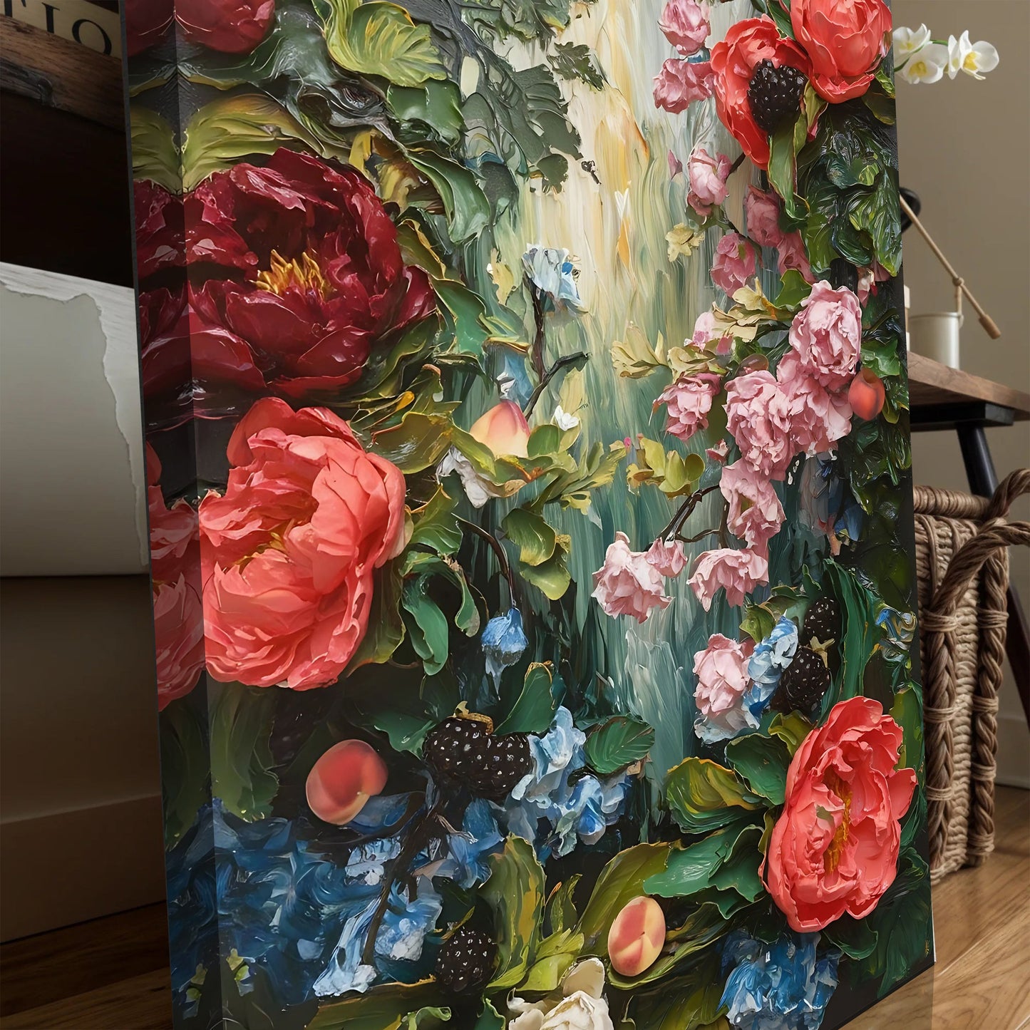 Garden Floral Wall Art canvas by Tailored Canvases; vibrant red blooms and lush green foliage on Tampa Home & Garden Store