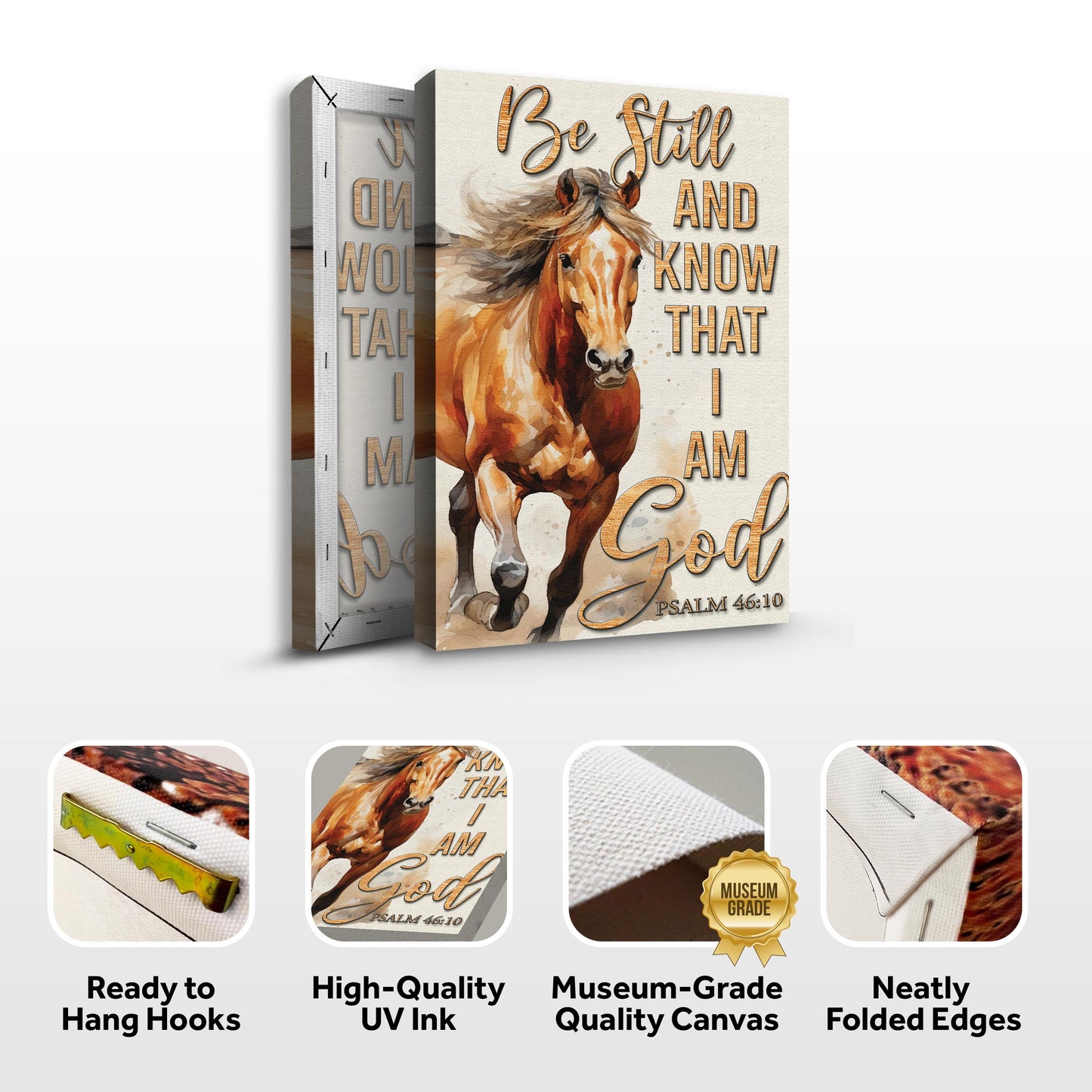 Canvas Be Still And Know That I Am God by Tailored Canvases with horse art Psalm 46:10 on Tampa Home & Garden Store