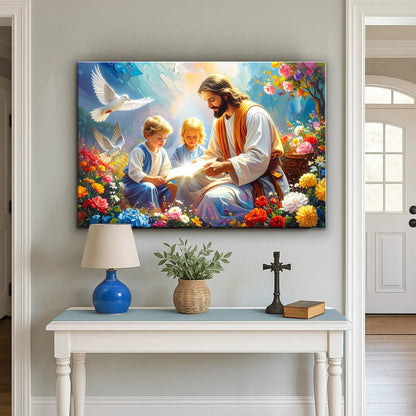 Jesus With Children Faith Wall Art IV canvas by Tailored Canvases, vibrant floral crafting on Tampa Home & Garden Store