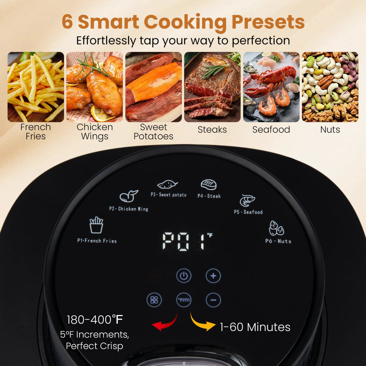 DirectDeals 4.7 Qt Glass Air Fryer with Steam Frying Mode, black touchscreen and 6 presets on Tampa Home & Garden Store