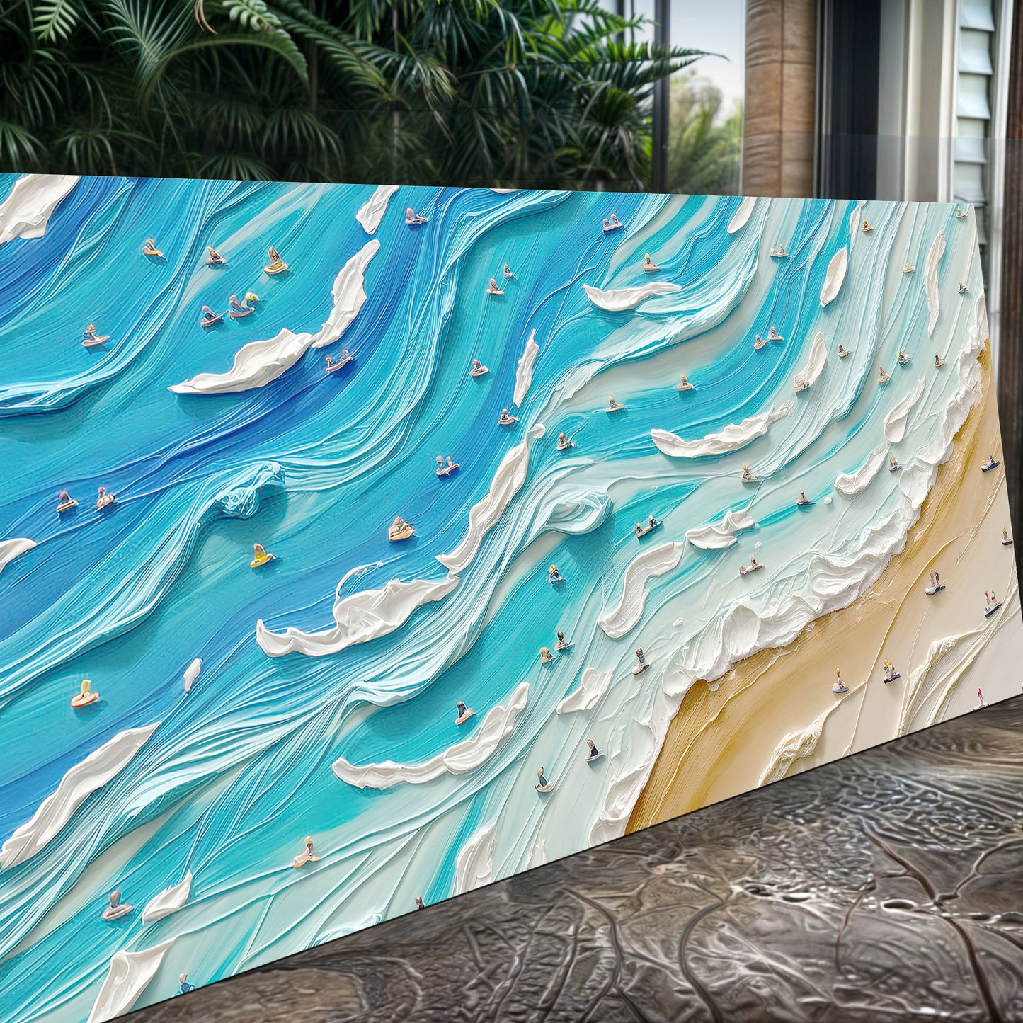 Beach Days Wall Art V canvas multi-panel with blue ocean waves and surfers Tailored Canvases on Tampa Home & Garden Store