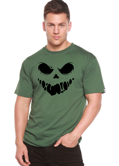 Men's Halloween Boo graphic T-shirt in green with skull print bamboo viscose/organic cotton on Tampa Home & Garden Store