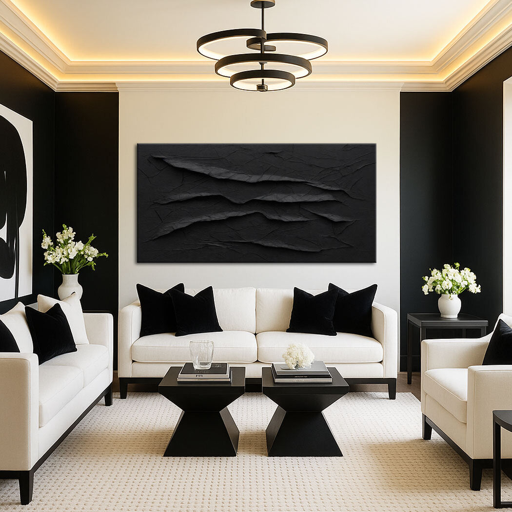 Modern Abstract Minimalist Wall Art IV canvas by Tailored Canvases, black textured relief on Tampa Home & Garden Store
