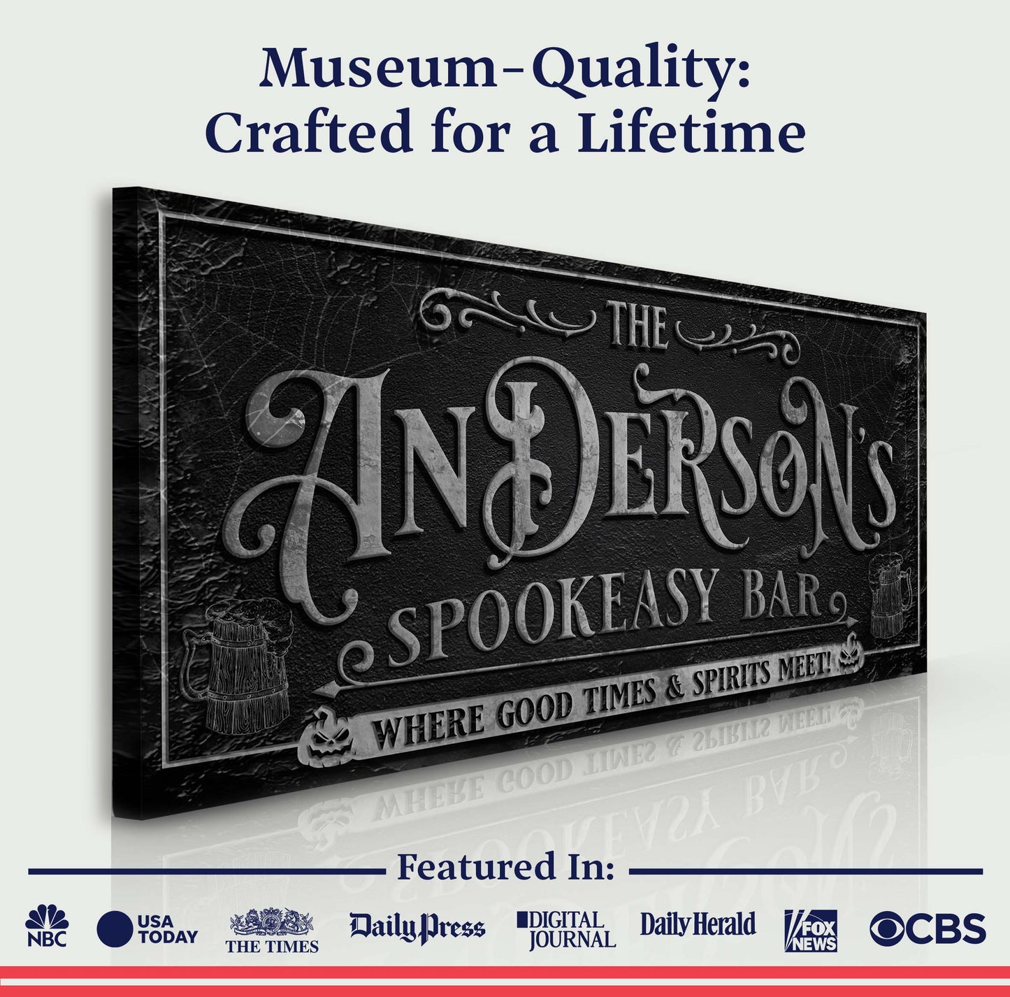 Personalized Spookeasy Bar Sign canvas by Tailored Canvases with a black textured panel on Tampa Home & Garden Store