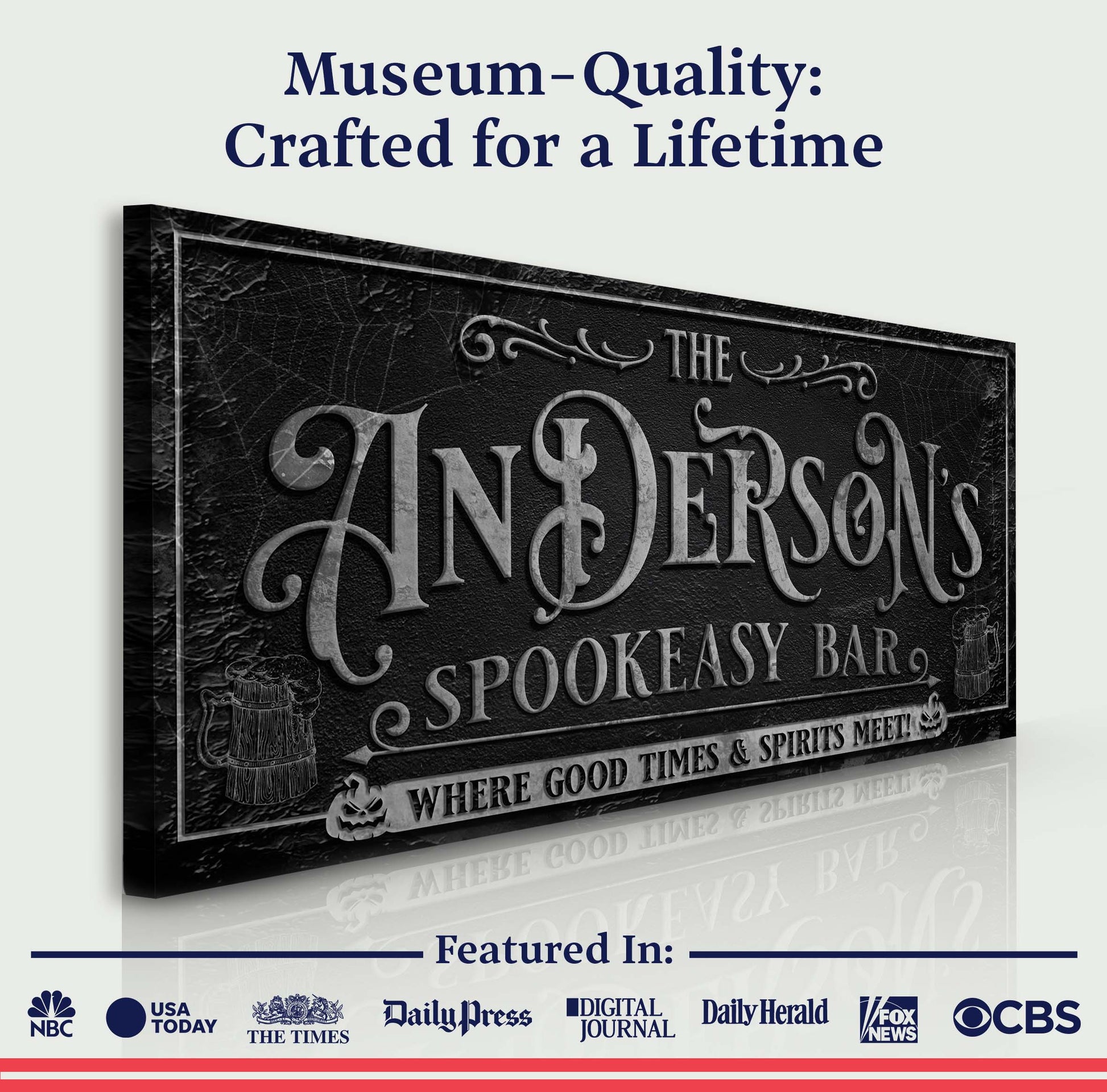 Personalized Spookeasy Bar Sign canvas by Tailored Canvases with a black textured panel on Tampa Home & Garden Store