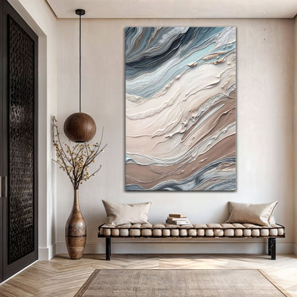Earth Tone Swirls Wall Art canvas by Tailored Canvases with textured blue beige brown swirls on Tampa Home & Garden Store