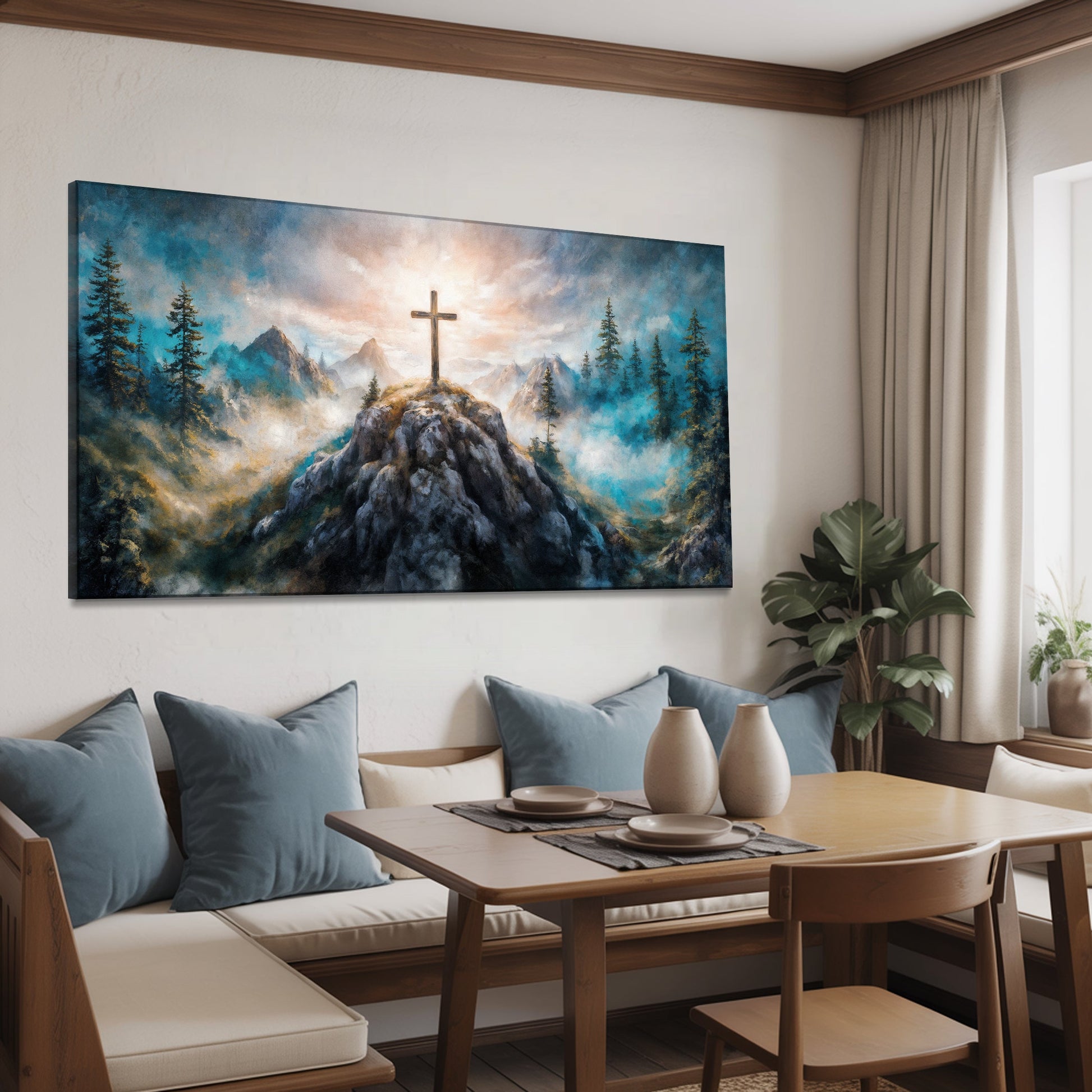 Cross On A Hill Faith Wall Art III canvas by Tailored Canvases with cross on hill amid pines on Tampa Home & Garden Store
