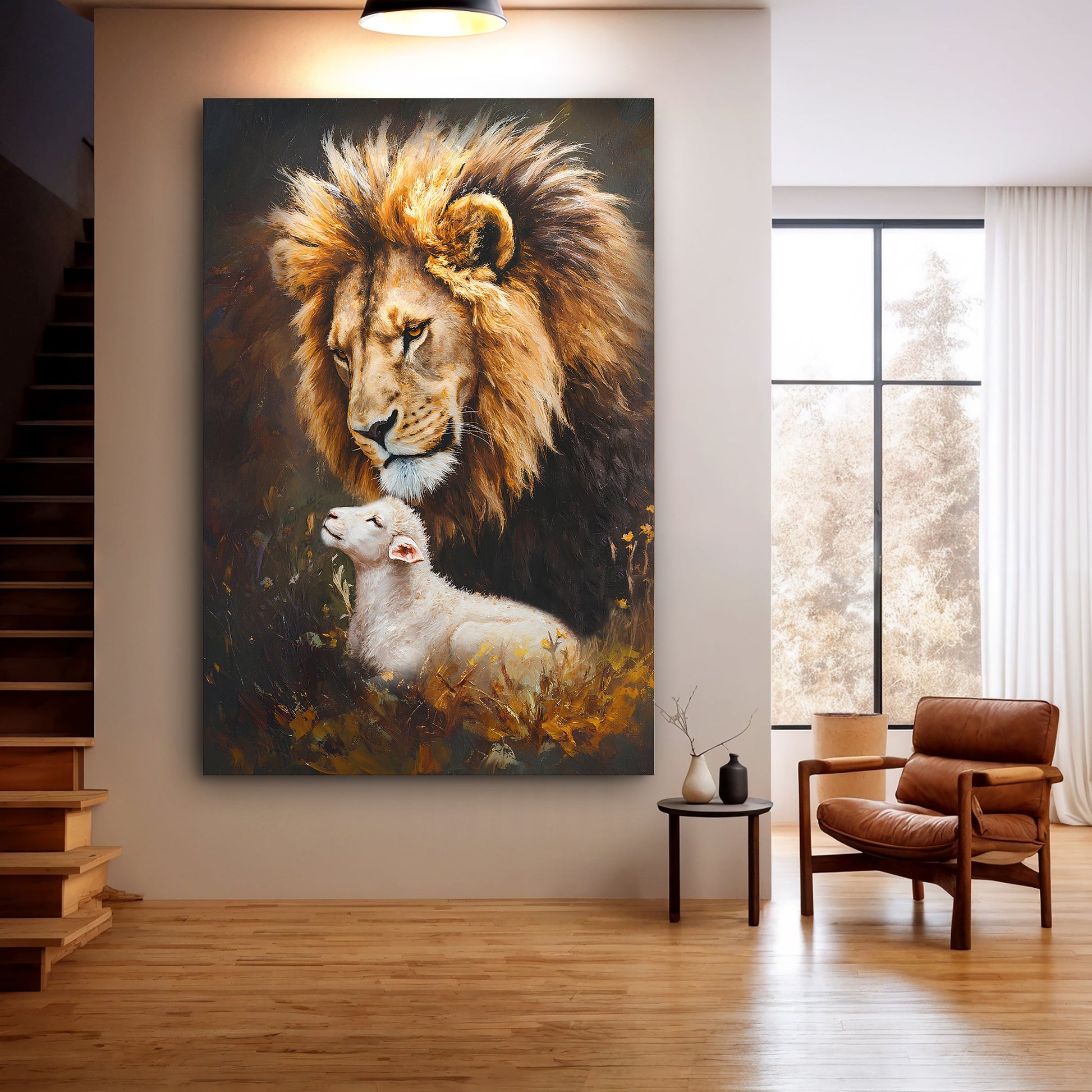 Lion And Sheep Faith Wall Art canvas by Tailored Canvases in warm tones on Tampa Home & Garden Store