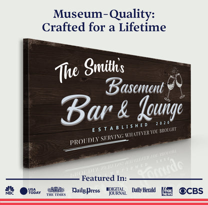Basement Bar & Lounge Sign IV canvas Tailored Canvases; dark wood with white The Smiths on Tampa Home & Garden Store