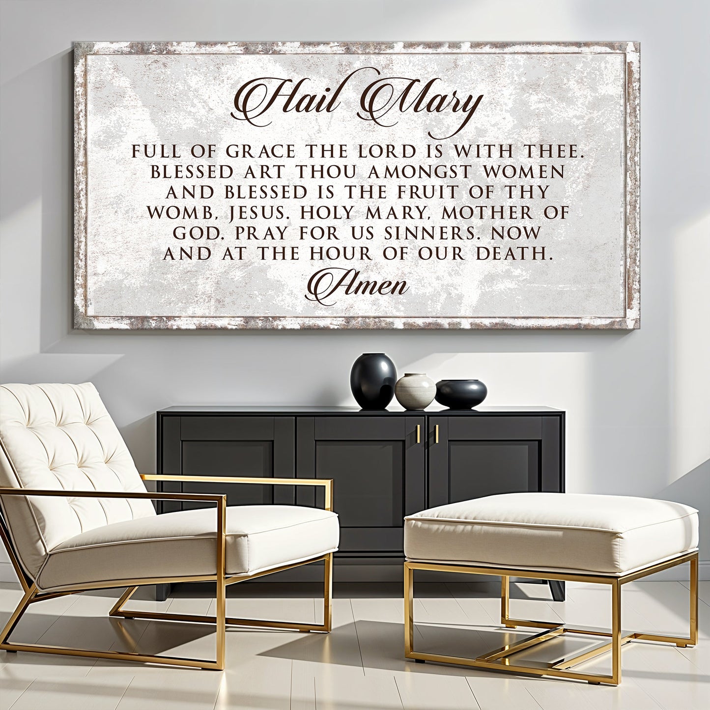 Hail Mary Faith Sign II canvas by Tailored Canvases, distressed frame with scripture text on Tampa Home & Garden Store