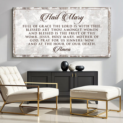 Hail Mary Faith Sign II canvas by Tailored Canvases, distressed frame with scripture text on Tampa Home & Garden Store
