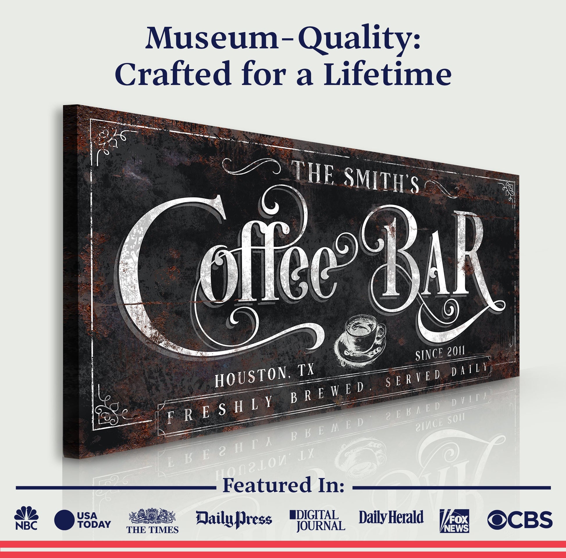 Canvas Coffee Bar Sign XI by Tailored Canvases, distressed black-and-white typography on Tampa Home & Garden Store