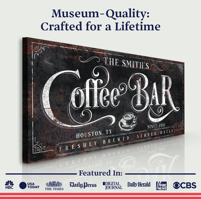Canvas Coffee Bar Sign XI by Tailored Canvases, distressed black-and-white typography on Tampa Home & Garden Store