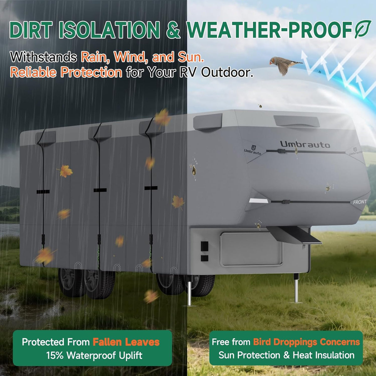 Umbrauto 5th Wheel RV Cover, 7-layer top, anti-UV, waterproof breathable gray outdoor storage on Tampa Home & Garden Store
