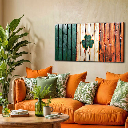 Irish Shamrock Glory wooden flag wall art canvas by Tailored Canvases with multicolor planks on Tampa Home & Garden Store