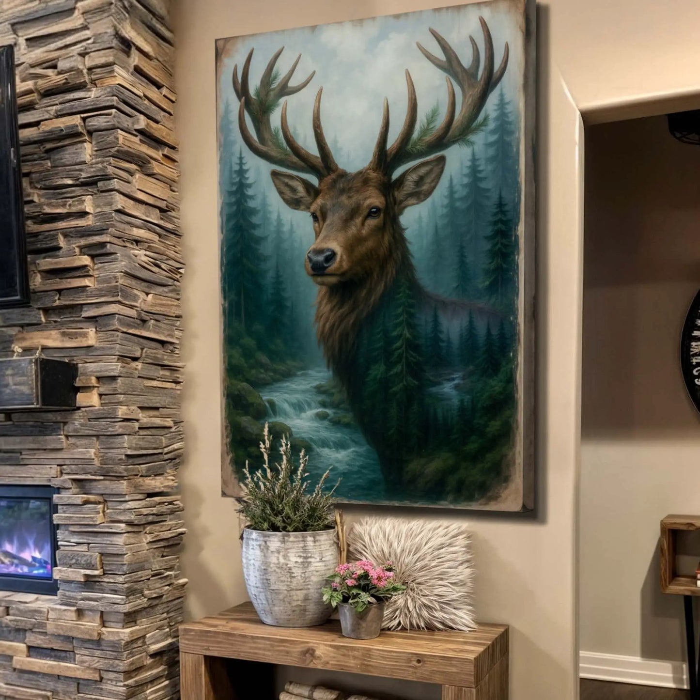 Misty Stag Double Exposure Wall Art Canvas Print