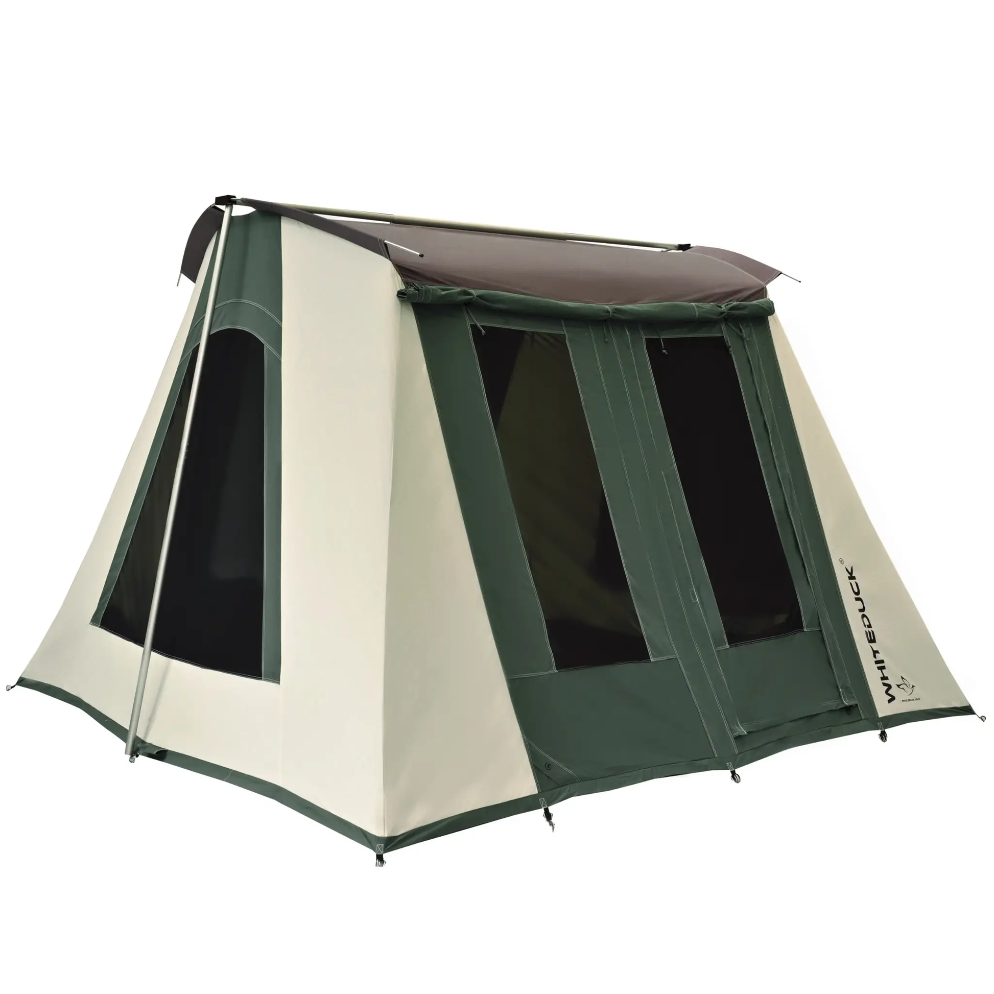 10x10 Prota Canvas Tent by White Duck Outdoors, green and beige canvas with aluminum poles on Tampa Home & Garden Store